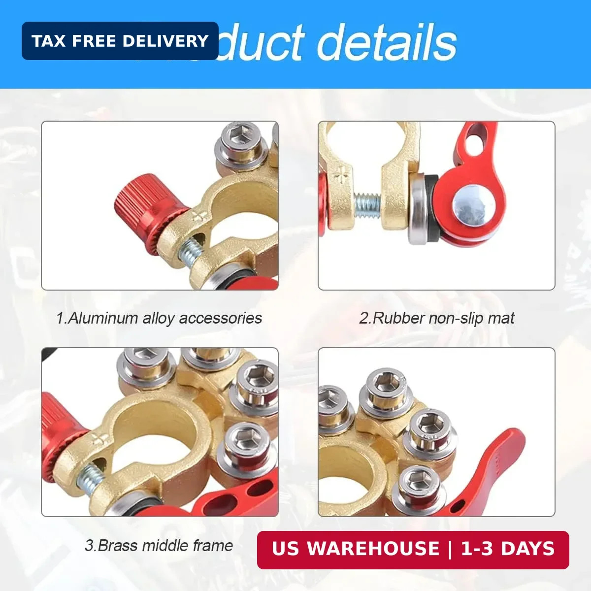 Battery Terminal Clamp Connectors, 2 Pcs 4 Way Quick Release Disconnect Car Batt