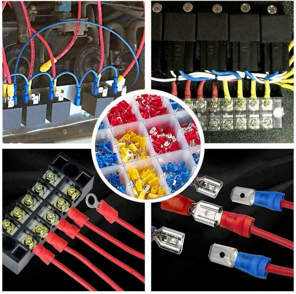 1200pcs Assorted Insulated Electrical Wire Terminals Crimp Connectors Spade Kit