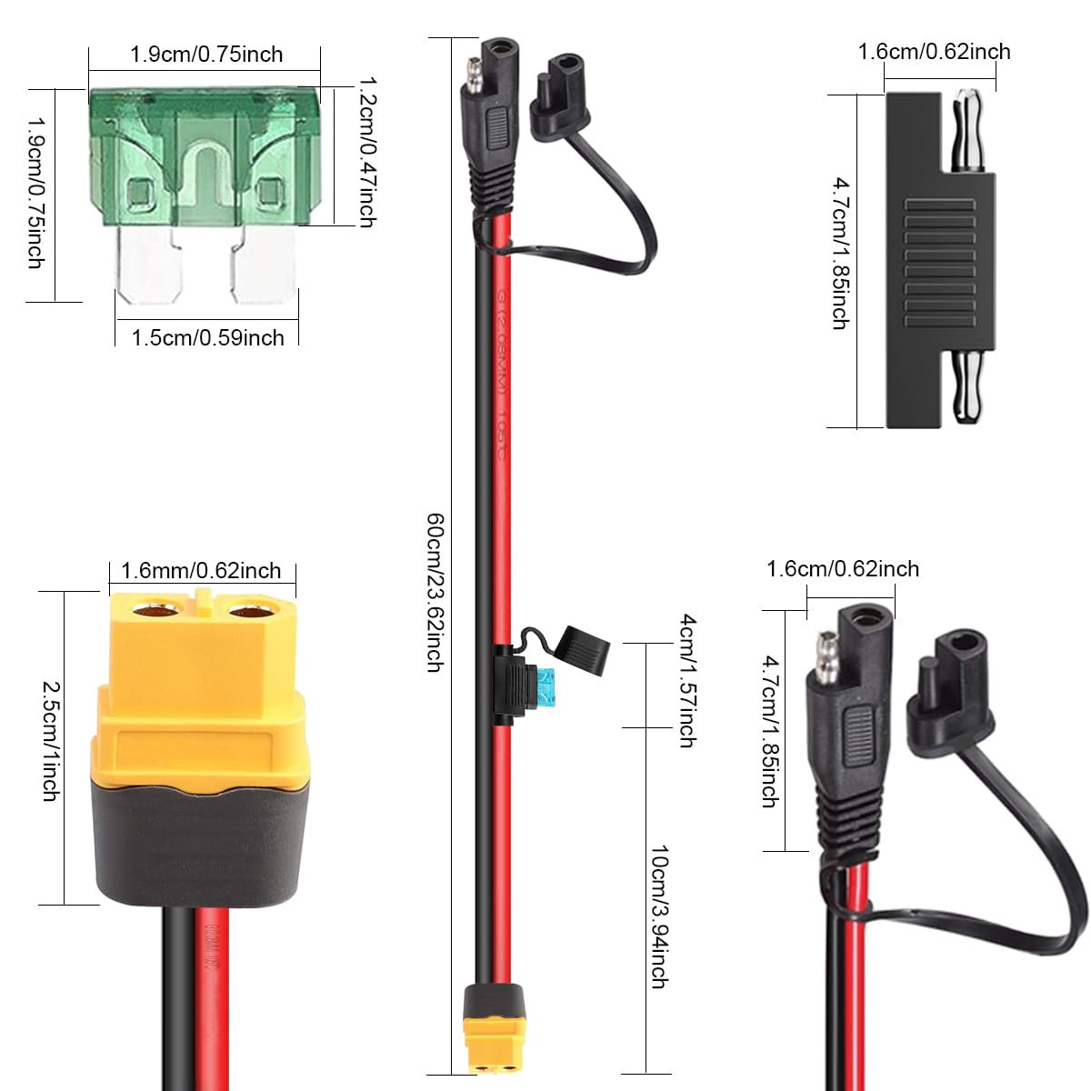 XT60 to SAE Extension Cable 10AWG SAE Plug to XT60 Solar Panel Cable Female Adap