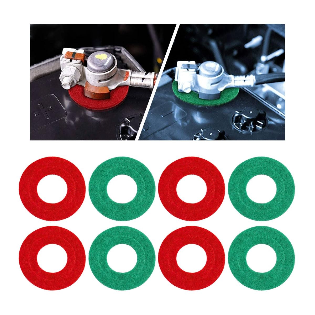 8 Pcs Auto Fiber Shim Battery Terminal Protector Anti Corrosion Red Green