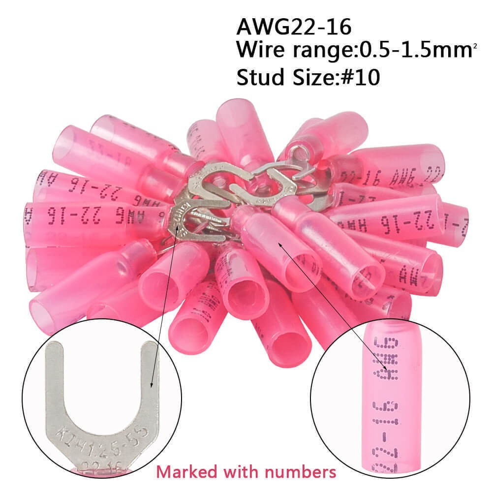 100pcs Pre-Insulated Electrical Heat Shrink Fork Wire Spade Crimp Terminals