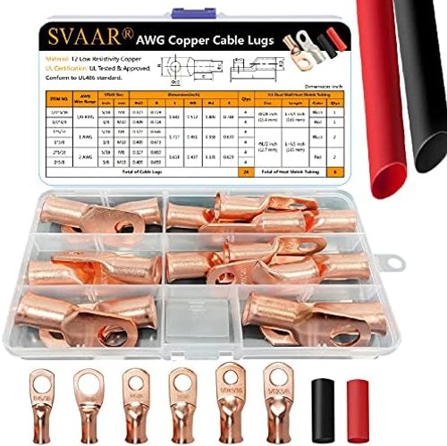 SVAAR 0 Gauge 1 Gauge 2 Gauge Copper Wire Lugs with 5/16″ and 3/8″ Stud Ring …