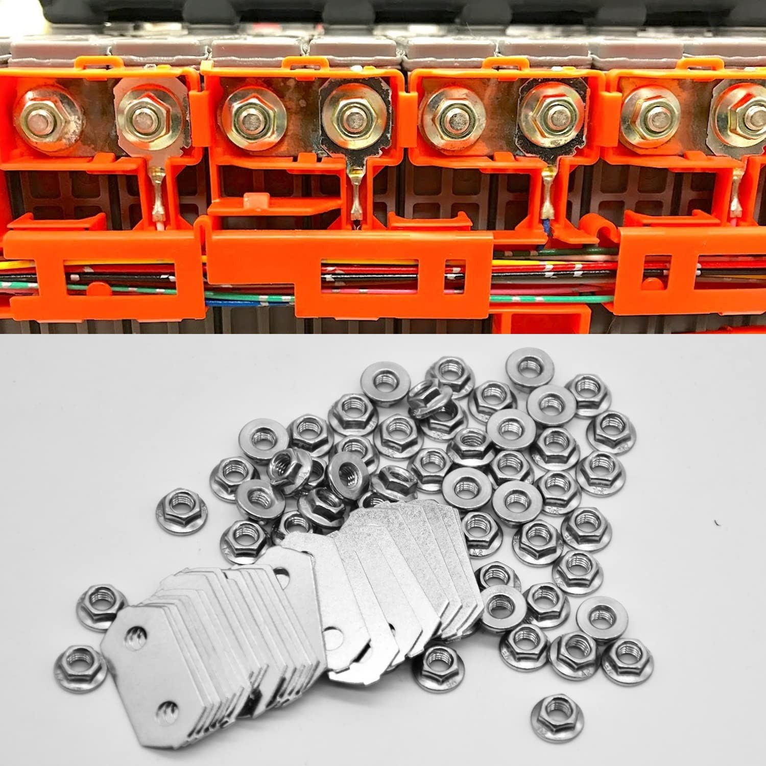 Hybrid Battery, Nickel-Plated Copper Bus Bars & SS Nuts Set, Compatible with 200