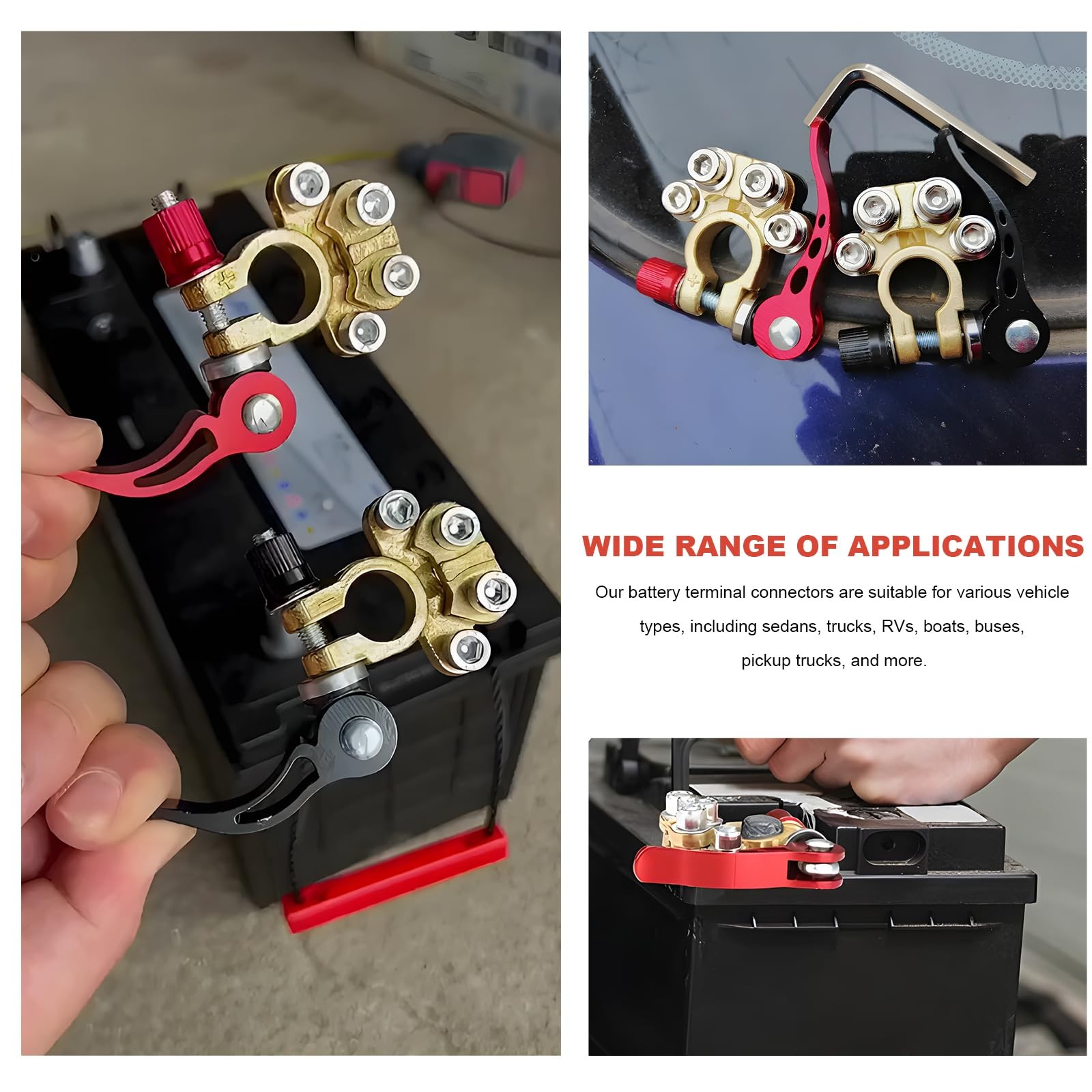 2 PCS Car Battery Terminal Connectors, 4-Way Quick Release Battery Cable Ends
