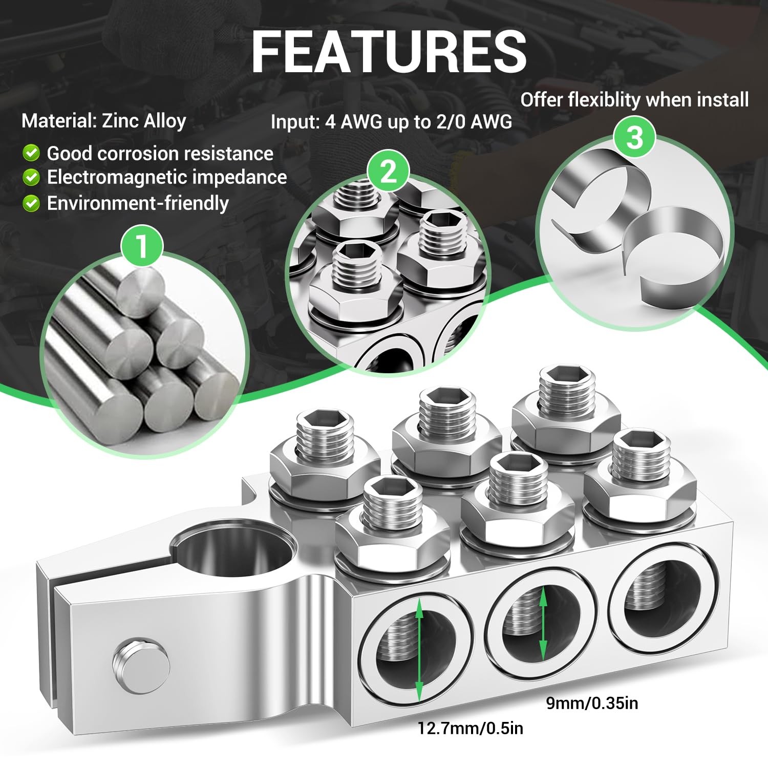 12Way Lead Acid Battery Terminal Connectors Clamps 84/0 AWG Tapered Post