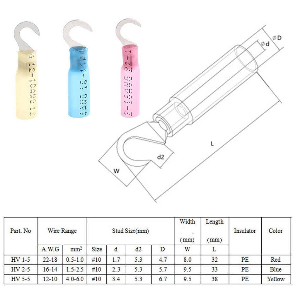 Heat Shrink Terminals Electrical Wire Connectors 10-22AWG Hook/Fork Crimp US