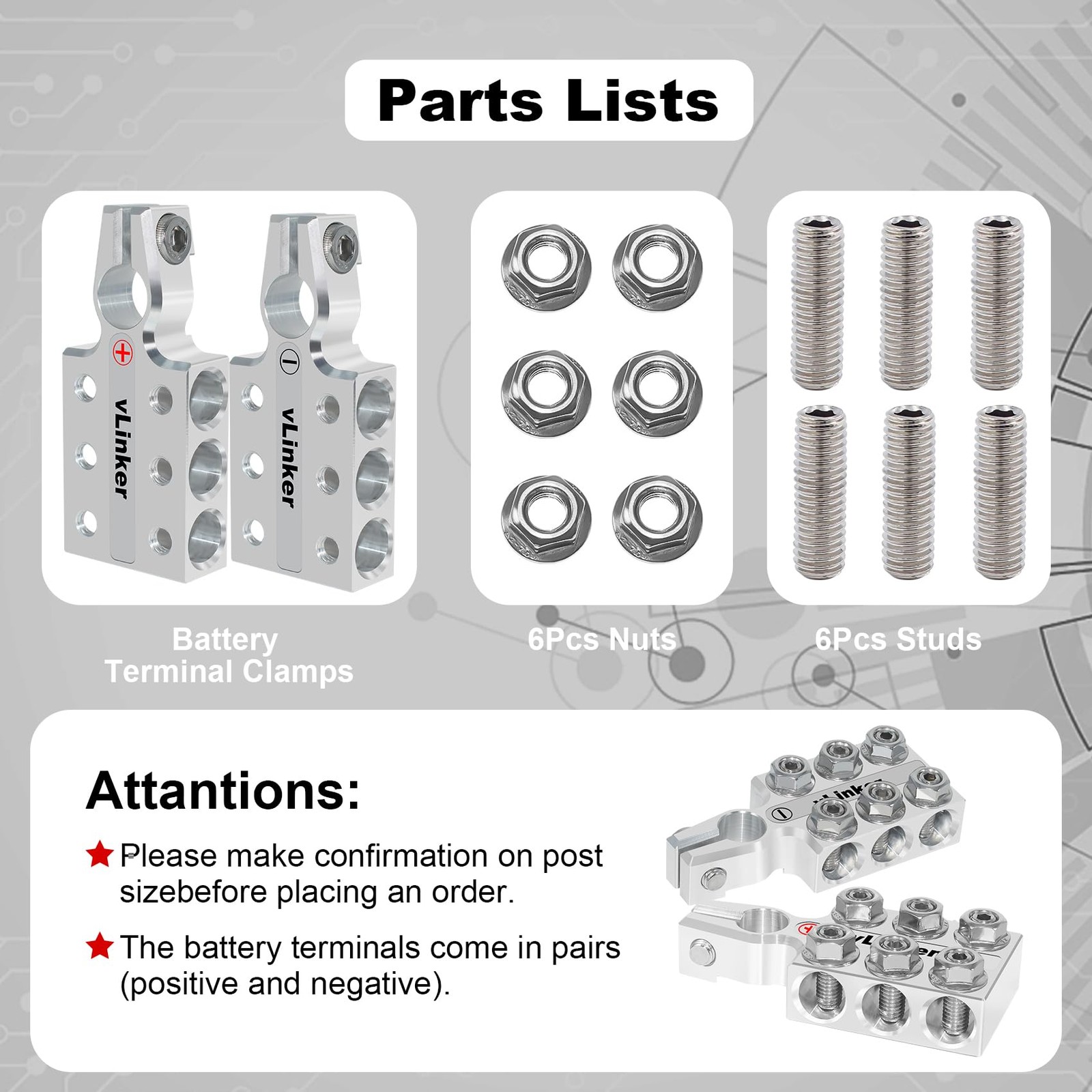 VGATE Lead Acid Battery Terminal Connectors, 8AWG up to 4/0(XL) AWG Gauge, 12…