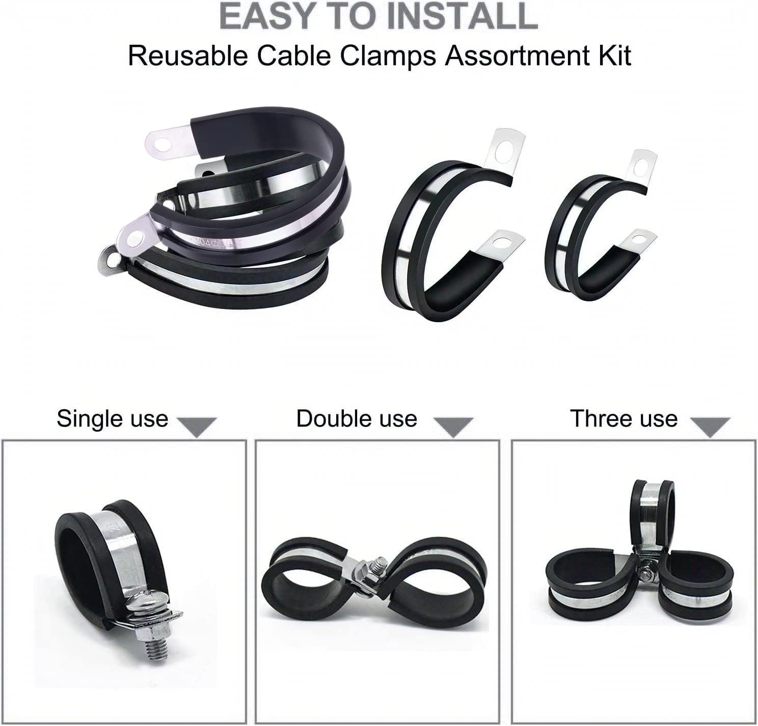 56PCS Large Stainless Steel Rubber Coated Cushioned Insulated Cable Clamps As…