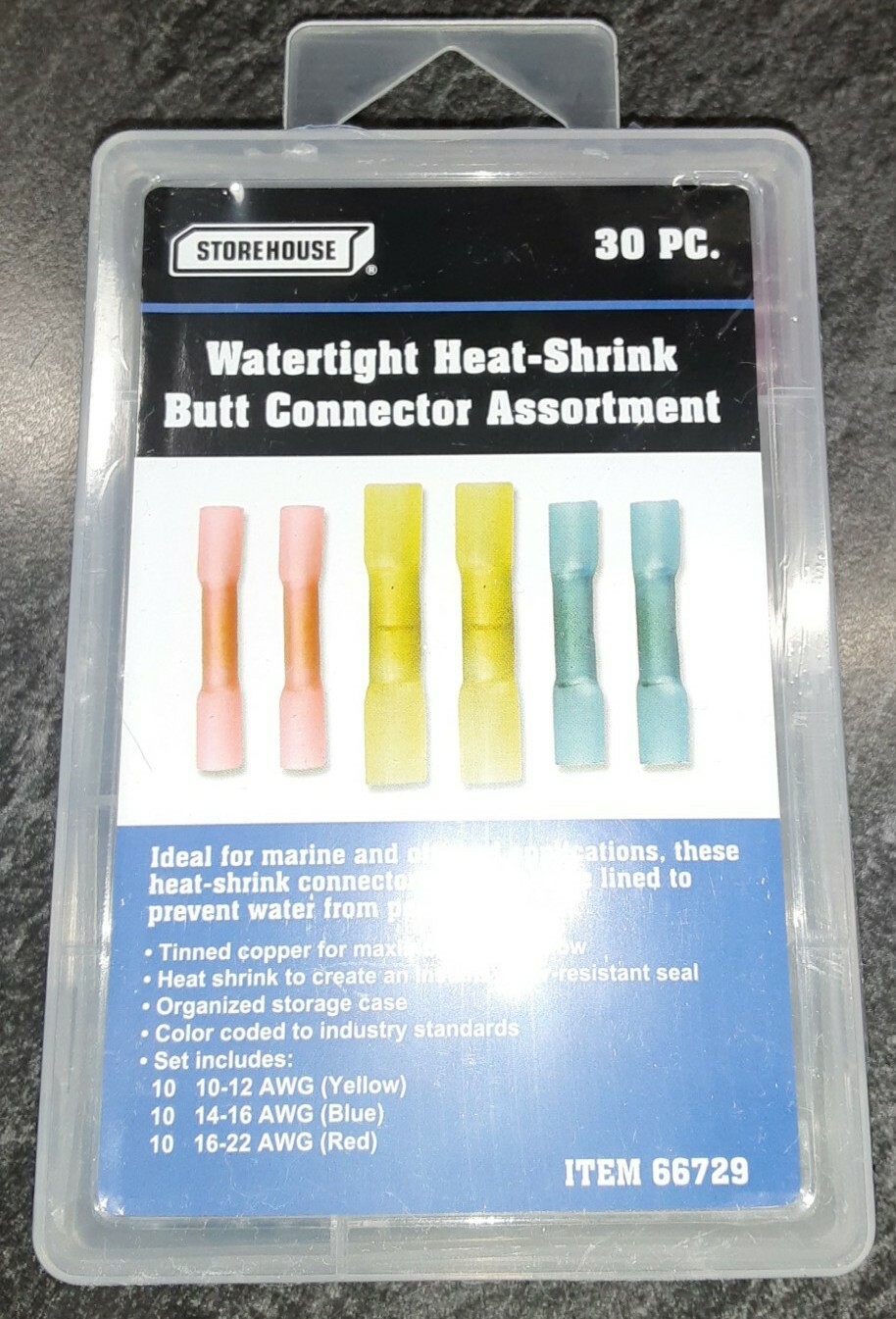 30 Piece Watertight Heat-Shrink Butt Connector Assortment 10-22 AWG Color Coded