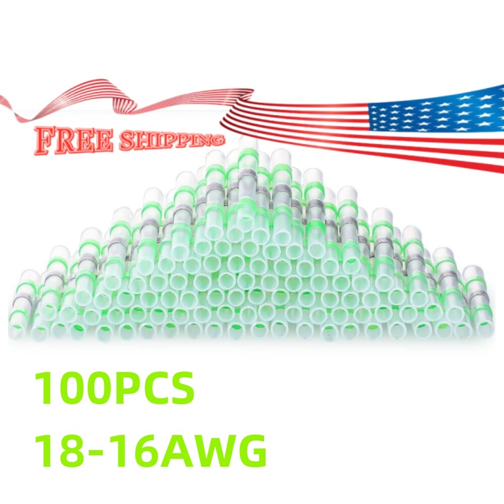 100Pcs Waterproof Solder Seal Sleeve Heat Shrink Butt Wire Connectors 18-16 AWG