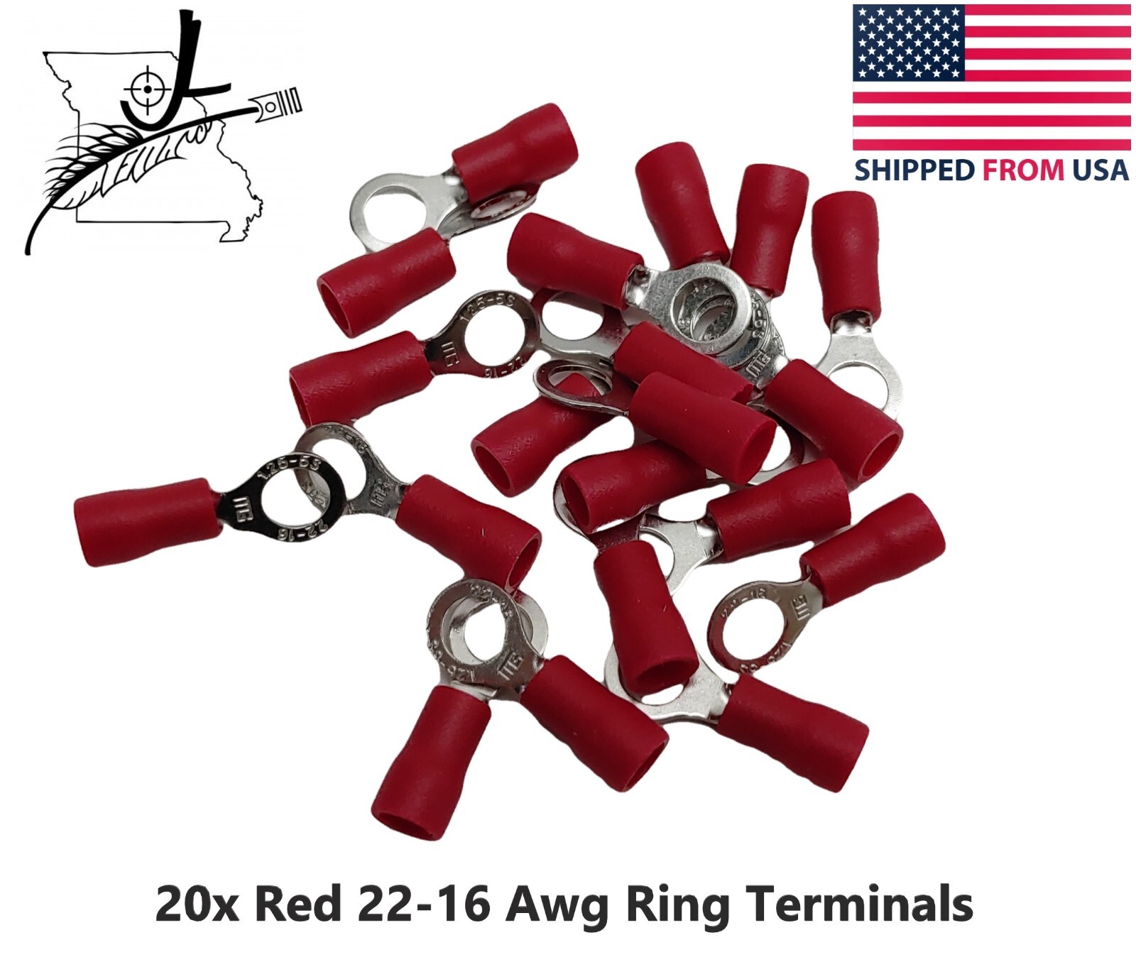 20x Red 22-16 AWG Wire Ring Terminal PVC Insulated Sleeve Crimp On Connector