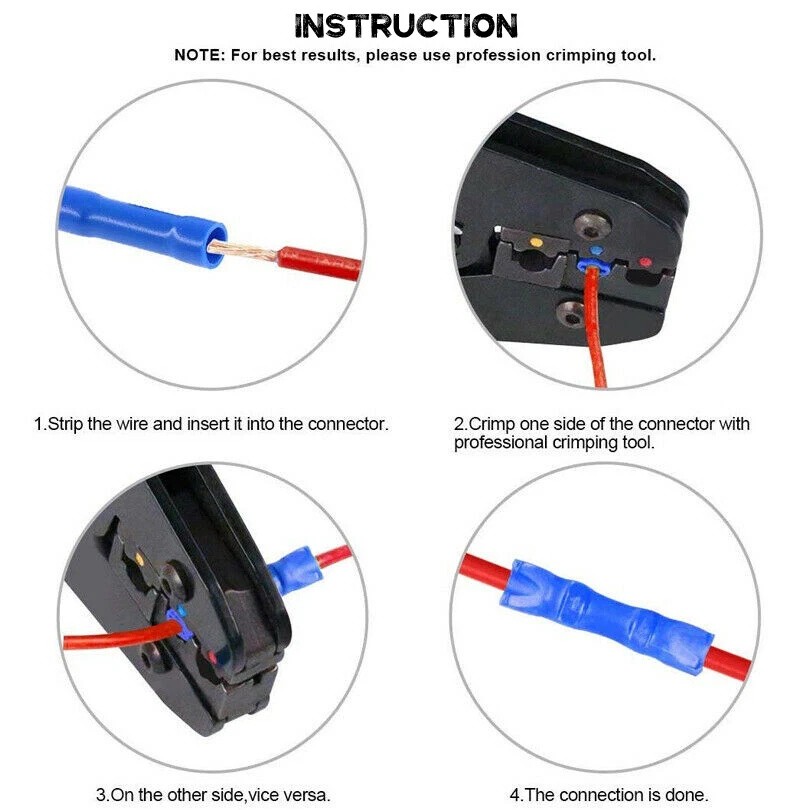 200PCS Electrical Straight Butt Connectors Insulated Splice Crimp Wire Terminals