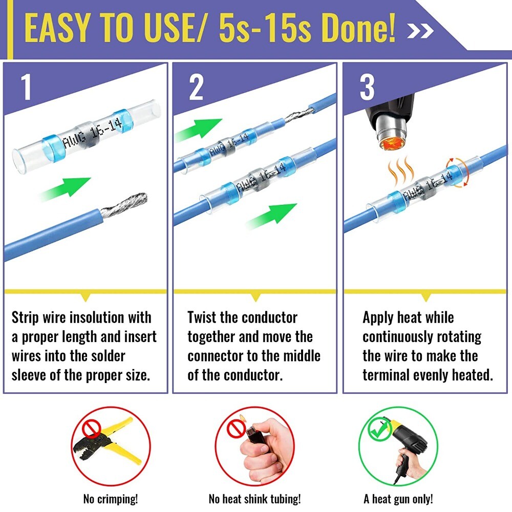 340/240PCS Waterproof Solder Stick Seal Sleeve Heat Shrink Butt Wire Connectors