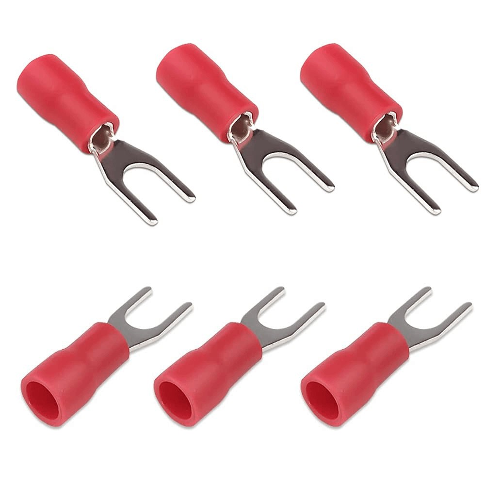 50-1000pcs Red #8 Fork Spade Terminals Insulated Crimp 16-22 AWG Wire Connectors