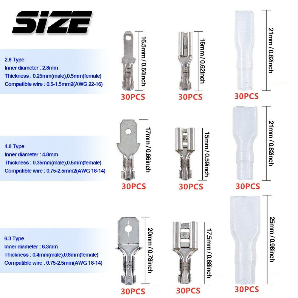 540X Assorted Insulated Crimp Spade Terminals Electrical Wire Connector Kit Set