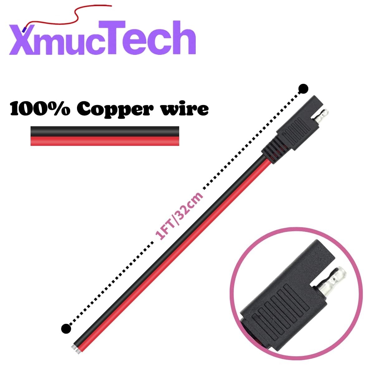 XmucTech 4-Pack 1ft 14AWG SAE Connector Quick Disconnect Plug Extension Cable…