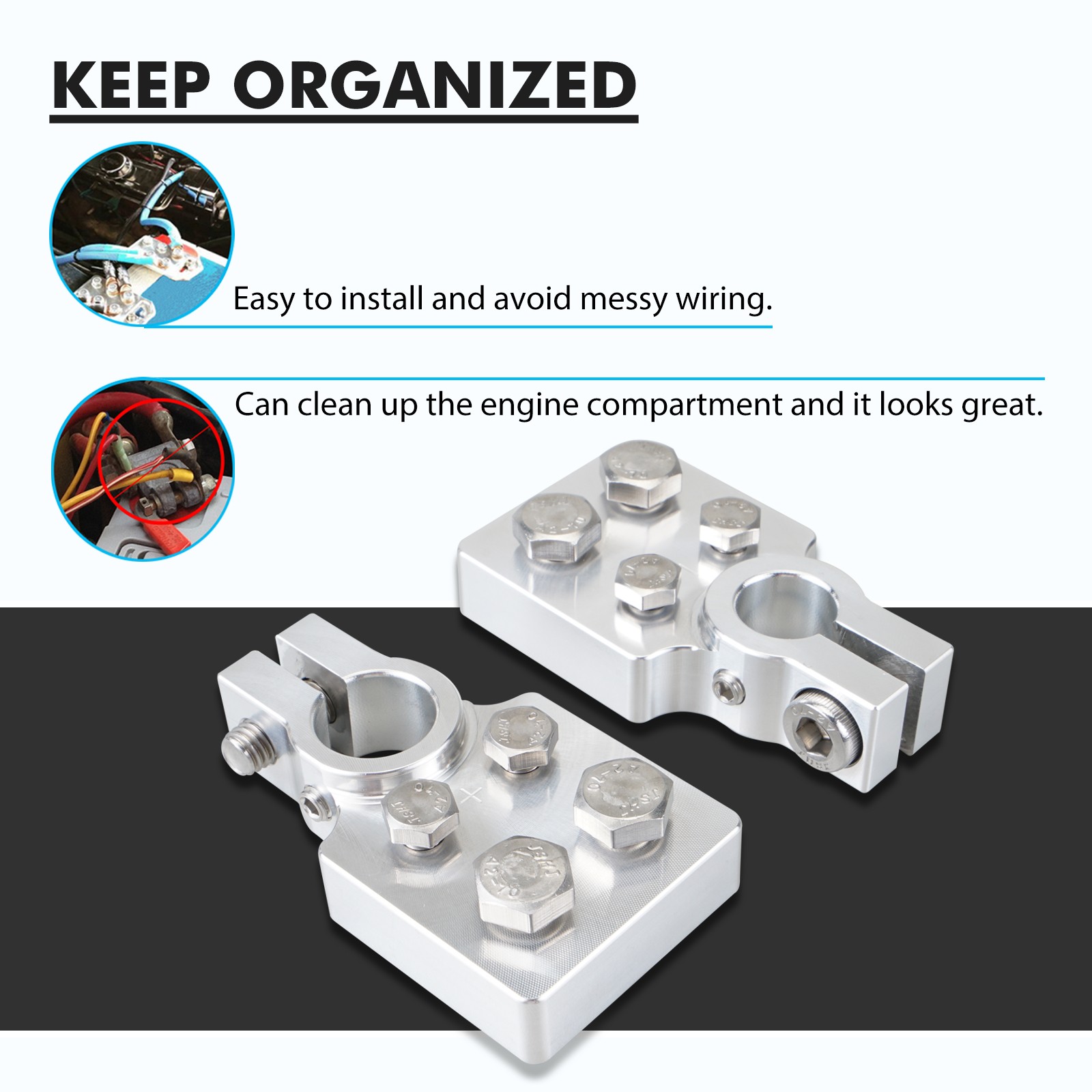 BEVINSEE 4 Spot Car Audio Battery Terminal For Standard SAE Post Style Batteries