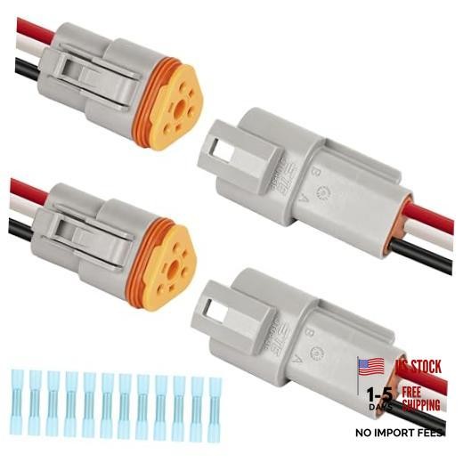 Deutsch DT 3 Pin Wiring Harness Connector 2 Kits, Deutsch Male 3Pin 2 Sets-Grey