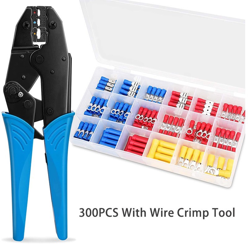 300Pcs Electrical Insulated Wire Terminals Connectors Kit With Wire Crimp Tool