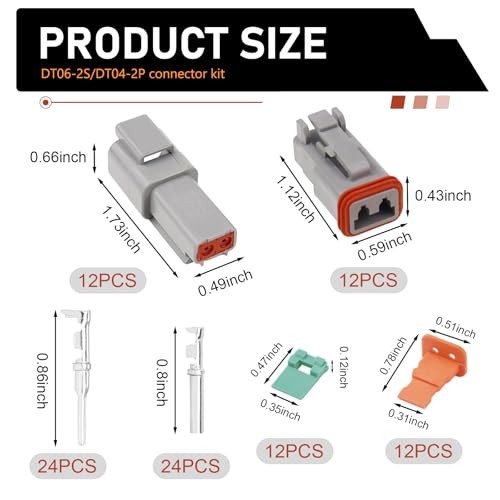 102PCS 2 Pin Deutsch Connector Kit, 12 Sets DT04-2P DT06-2S Waterproof