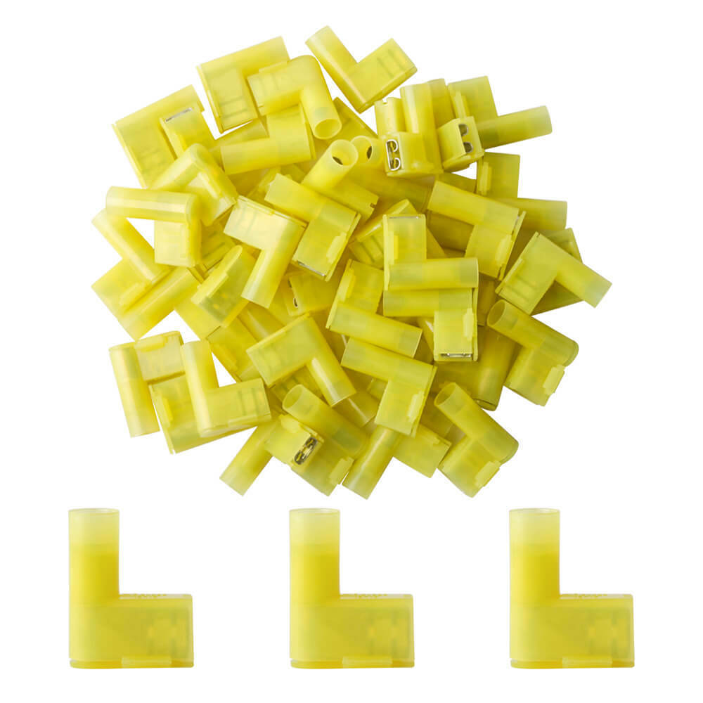 25PCS Yellow Nylon Flag Spade Terminals Right Angle 12-10AWG Crimp Connectors