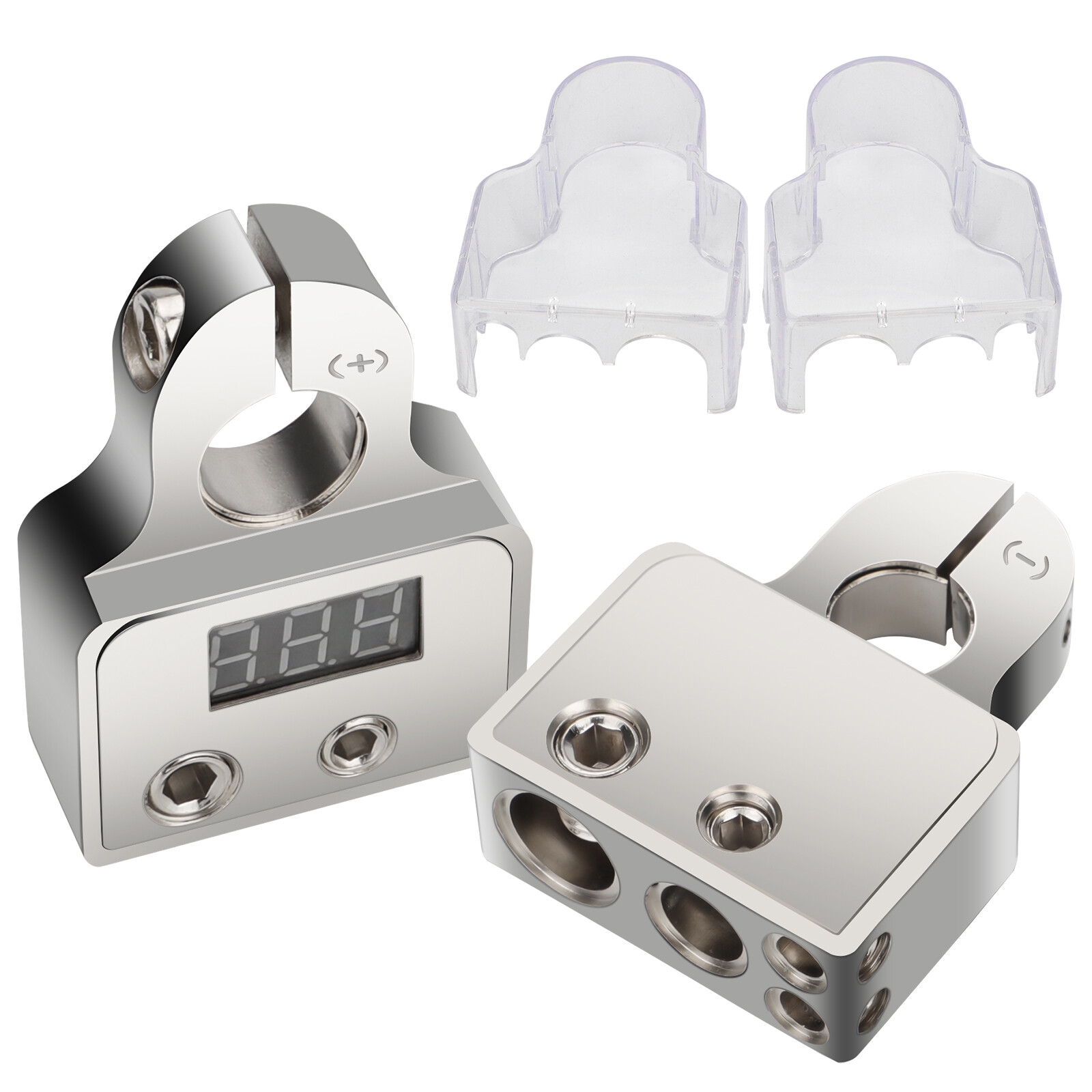 2x Digital Car Battery Terminal Connectors LED Voltmeter 0/4/8 Gauge Post Clamp