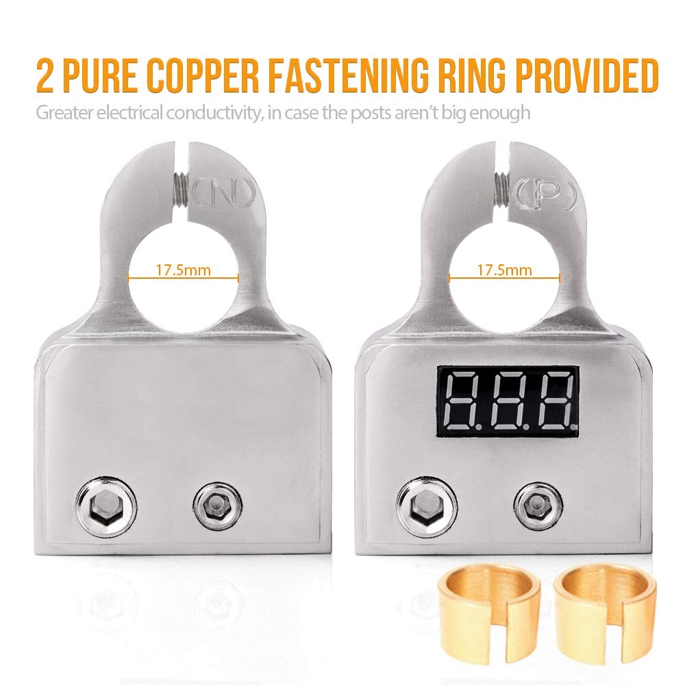 1 Pair Car Battery Terminal Connectors Voltmeter 0/4/8 AWG Positive Negative