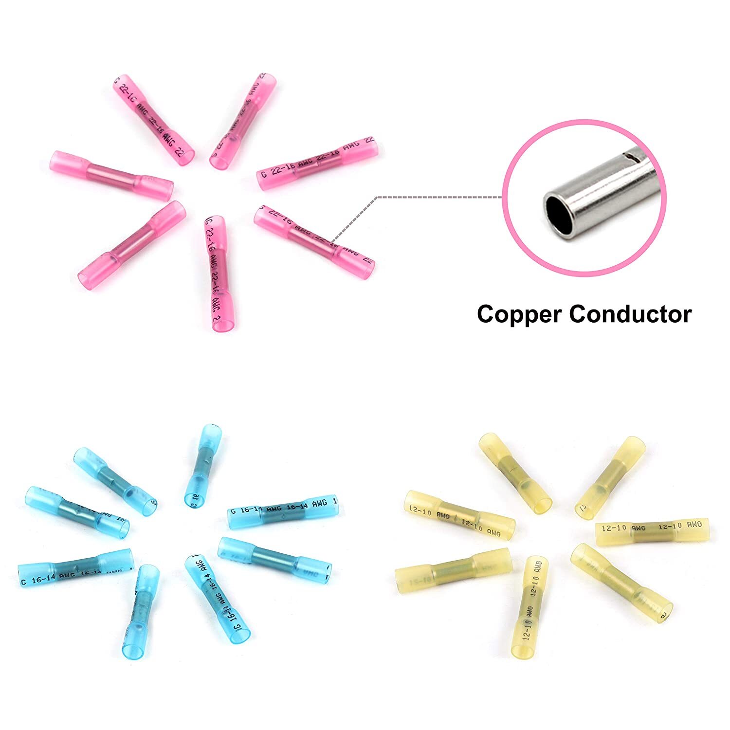 200/100pcs 22-10AWG Heat Shrink Butt Wire Splice Connectors Seal Crimp Terminals