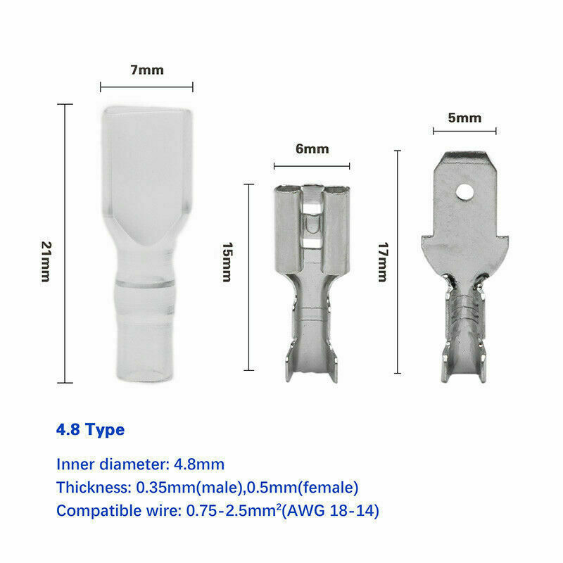 360Pcs 2.8/4.8/6.3mm Male Female Spade Terminals Electrical Wire Connector Crimp