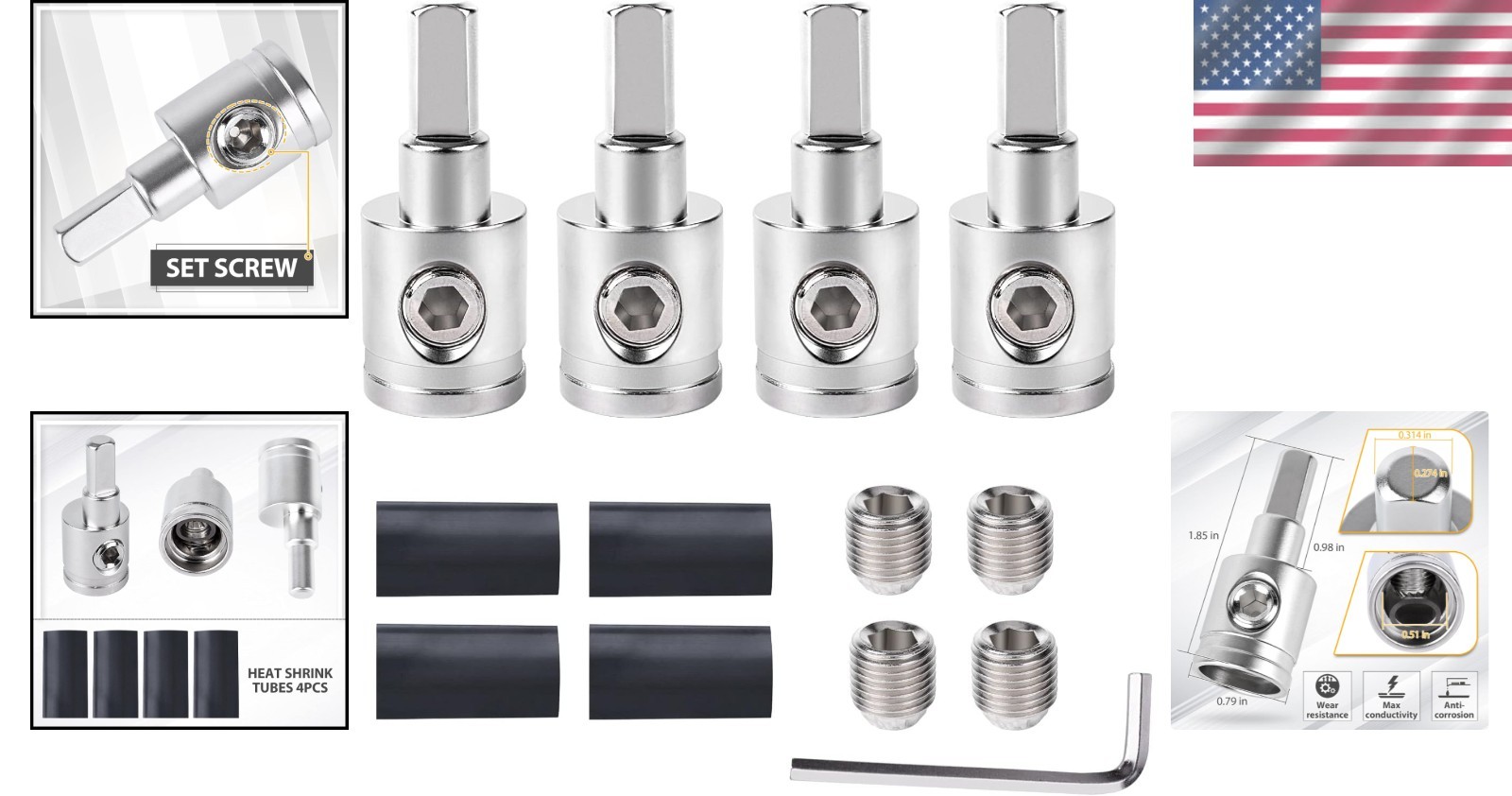 Compact Heavy-Duty 4PCS Wire Reducer Set for Secure Amp Connections – Brass