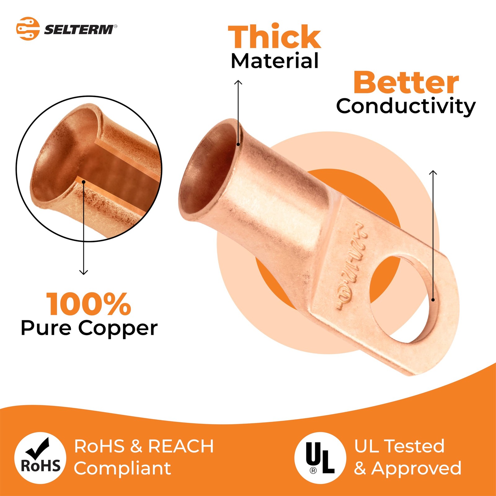 25pcs 2/0 AWG 1/2″ Stud Battery Lugs, Ring Terminals, Heavy Duty Copper Wire …