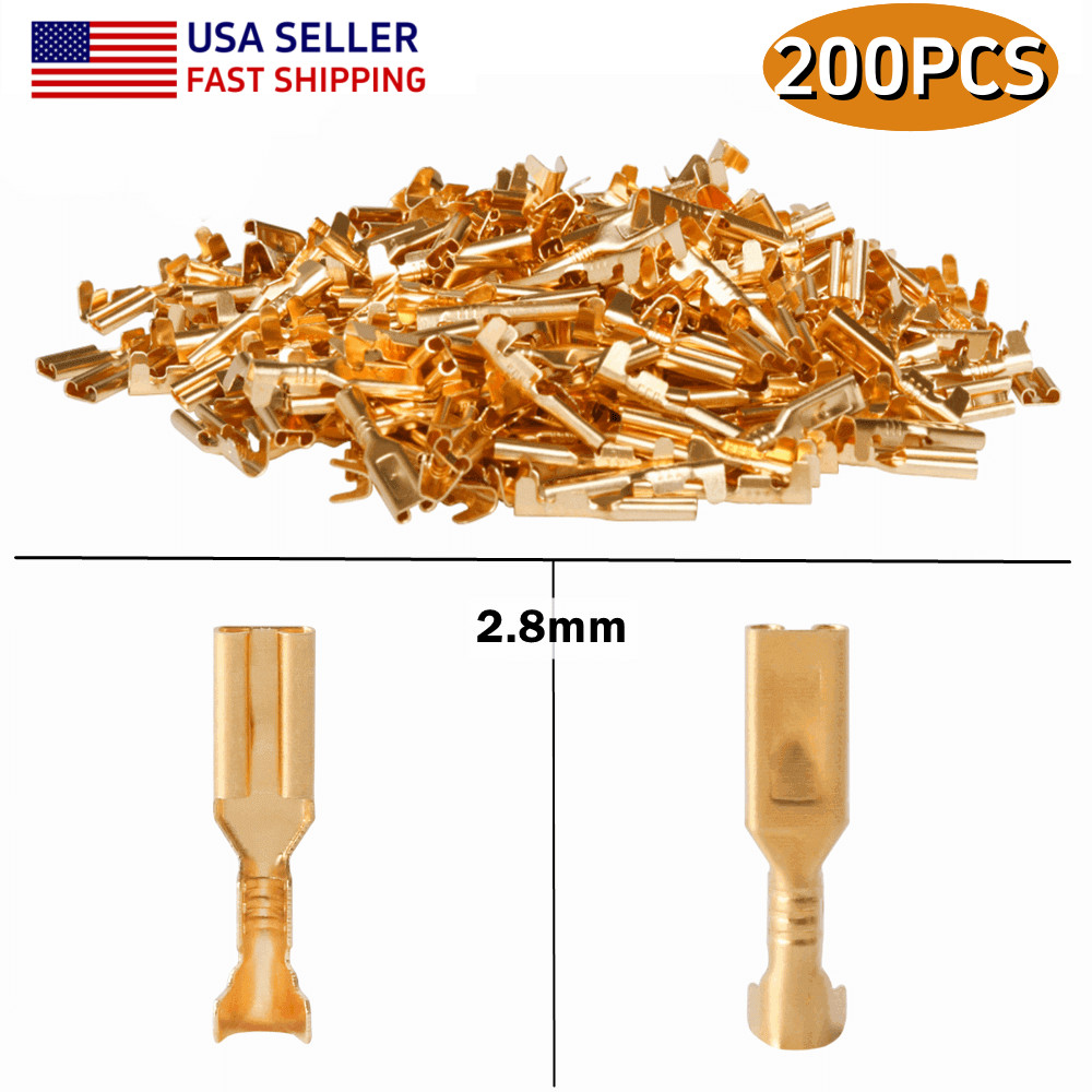 200PCS Non-insulated Female 2.8mm Spade Terminals Brass Crimp Wire Connectors US