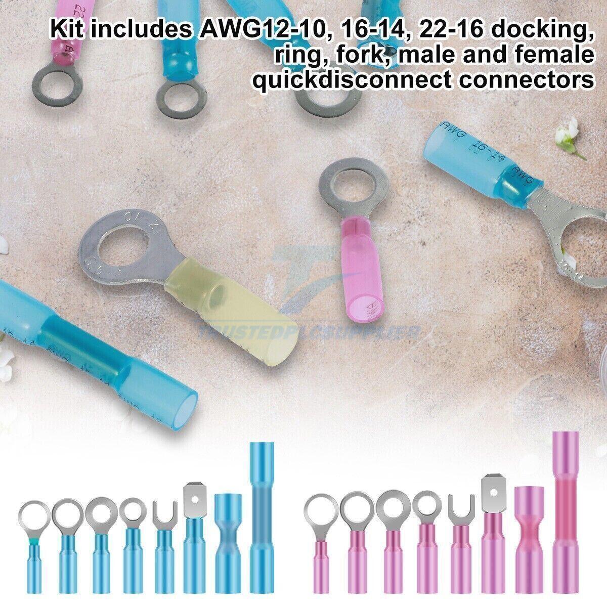 250x Heat Shrink Wire Connectors Electrical Ring Fork Spade Crimp Terminals Kit