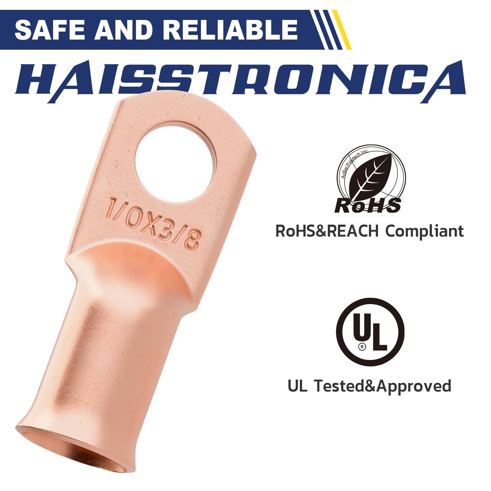 haisstronica 20PCS Battery Cable Lug & Heat Shrink Kit 1/0 AWG 3/8″ (M10) | 1…