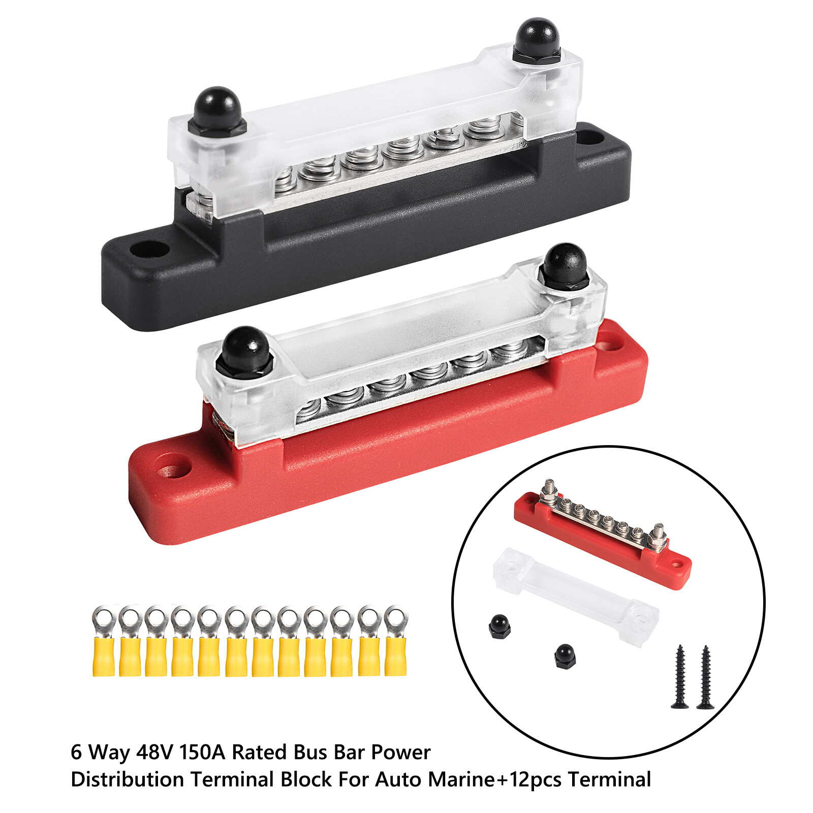 2pcs 6 Way 150A Power Distribution 12xTerminal Block Car Marine Boat 48V Bus Bar