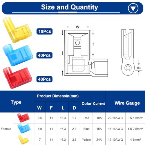 90Pcs Right Angle Flag Spade Connector Wire 90Pcs Connectors+Crimping Tool