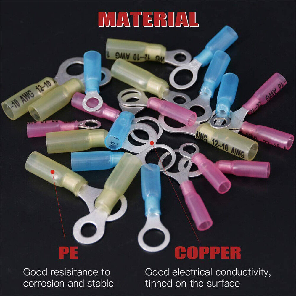 10-100Pcs 22-10 AWG Waterproof Wire Crimp Connectors Heat Shrink Ring Terminals
