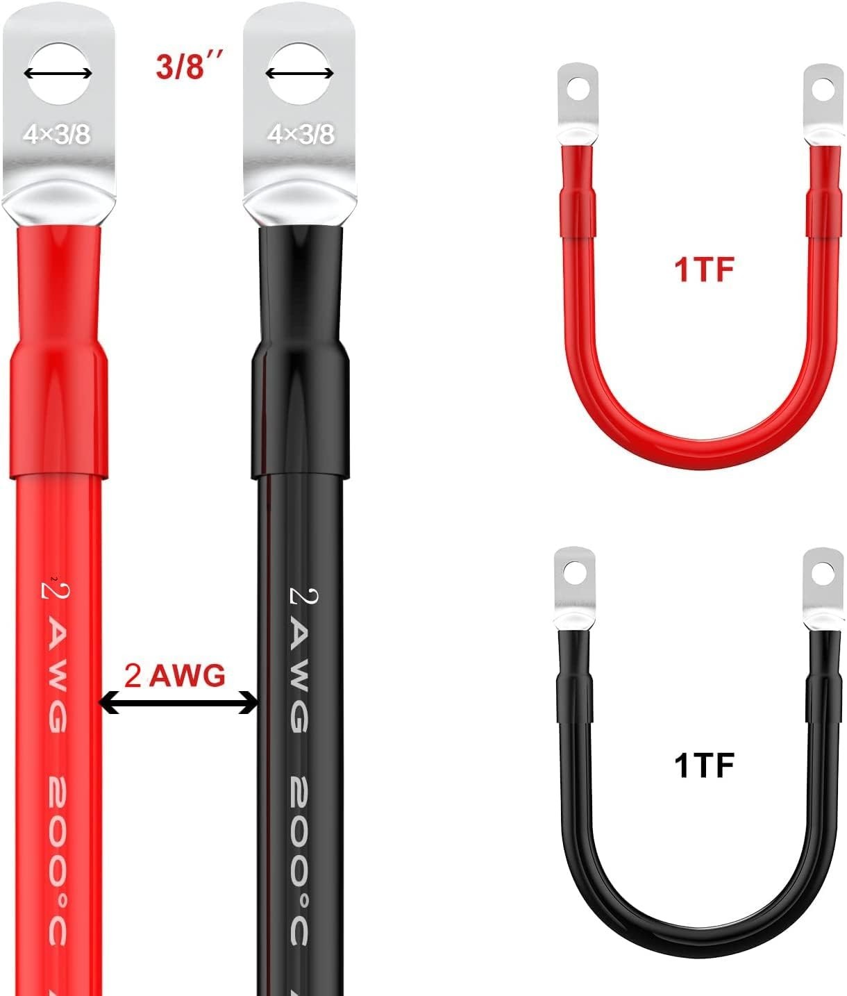 2 AWG Gauge Red + Black 1ft Parallel Battery Power Inverter Cables for Solar,…