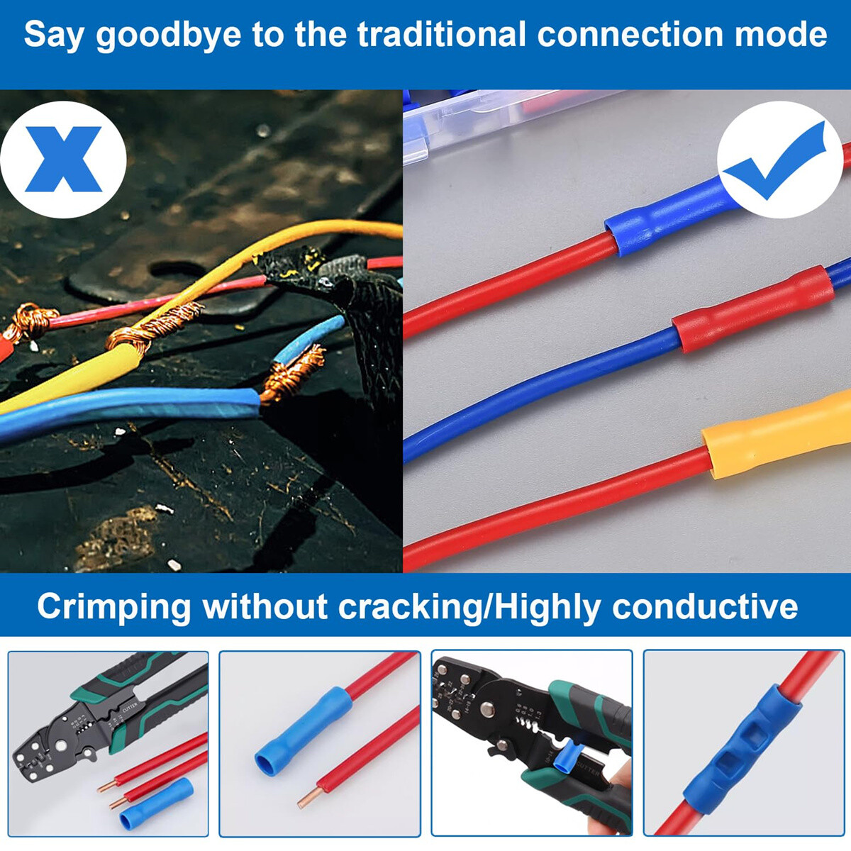 100~500x Insulated Straight Butt Cable Wire Connector Kit Splice Crimp Terminals