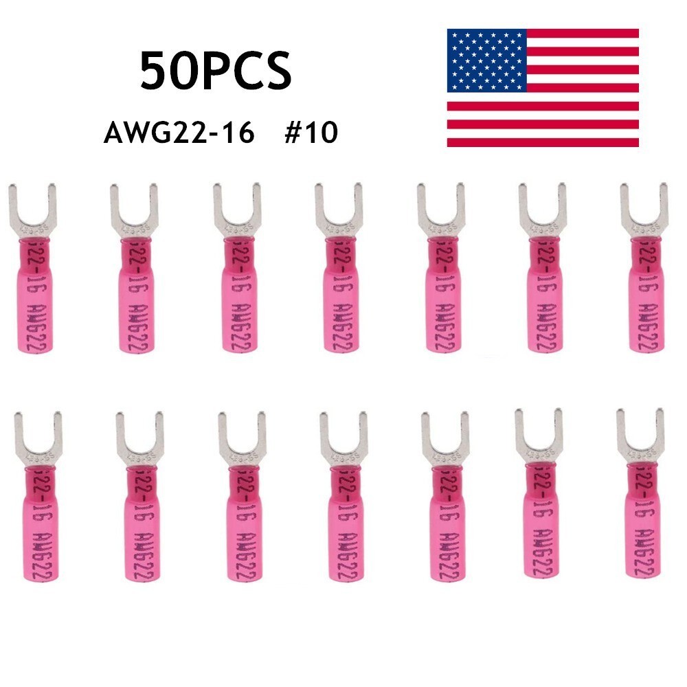 50pcs Pre-Insulated Electrical Heat Shrink Fork Wire Spade Crimp Terminals