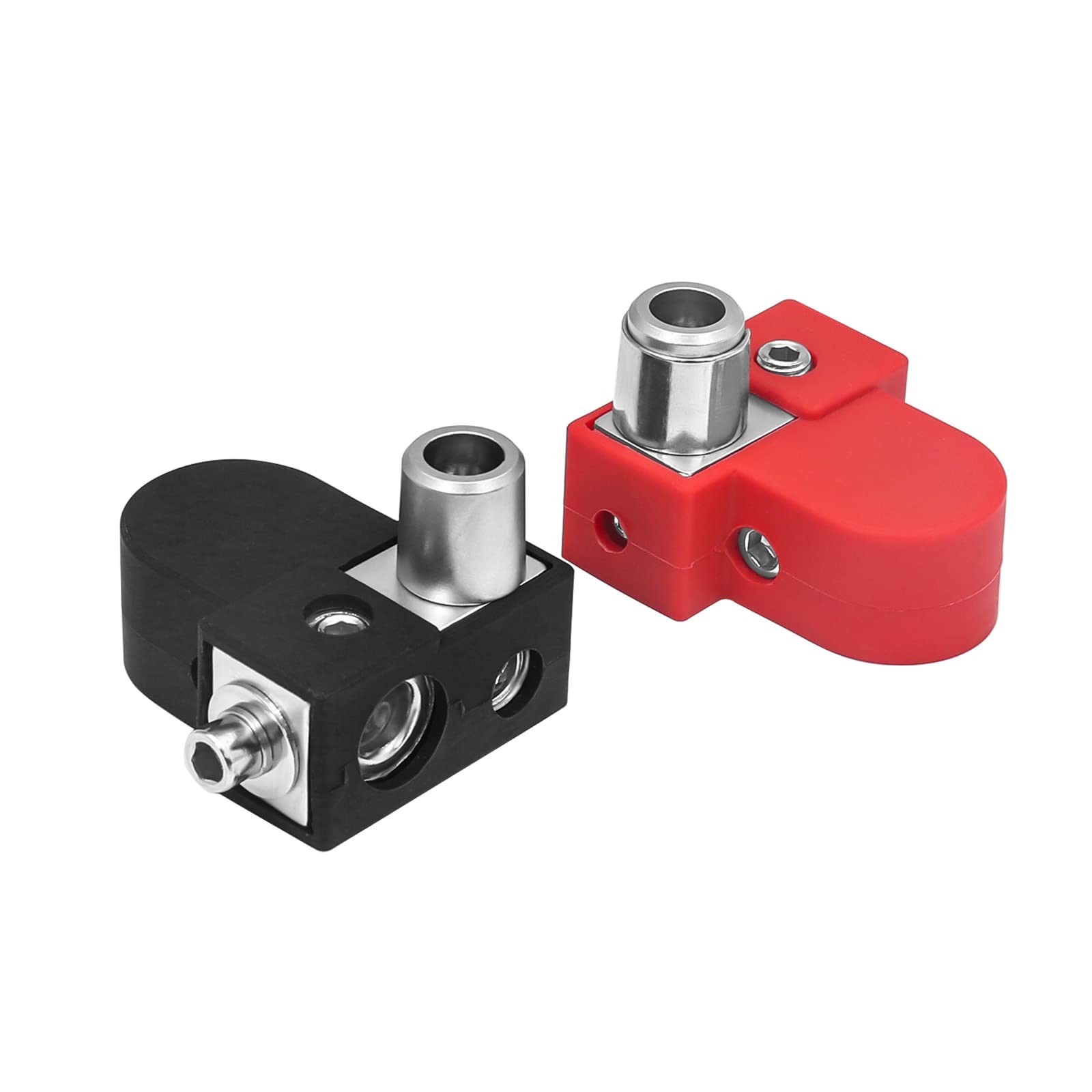 Solid Brass Battery Terminals with Adaptor Collars, 1/0-4 & 4-8 Gauge Outputs, T