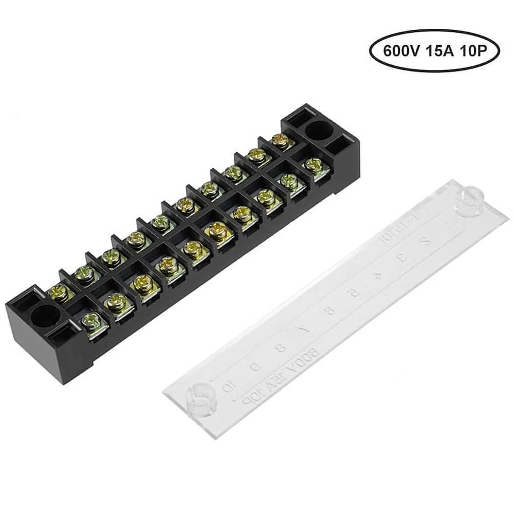 10 Positions Dual Row 600V 15A Screw Terminal Blocks Pre-Insulated Barrier Strip