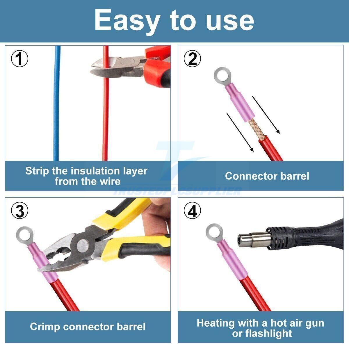 250x Heat Shrink Wire Connectors Electrical Ring Fork Spade Crimp Terminals Kit