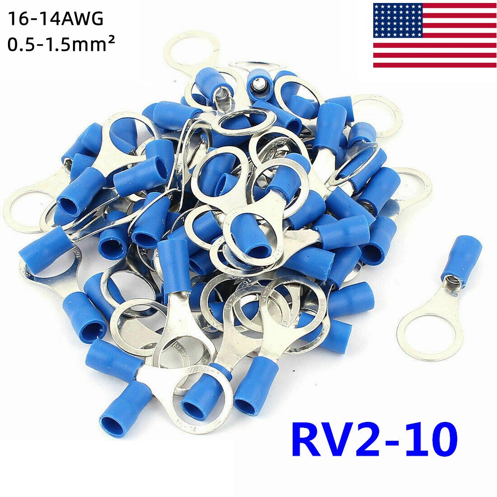 50-100X Blue 16-14 Gauge Wire Ring Terminals Vinyl Connectors Eyelet Assortment