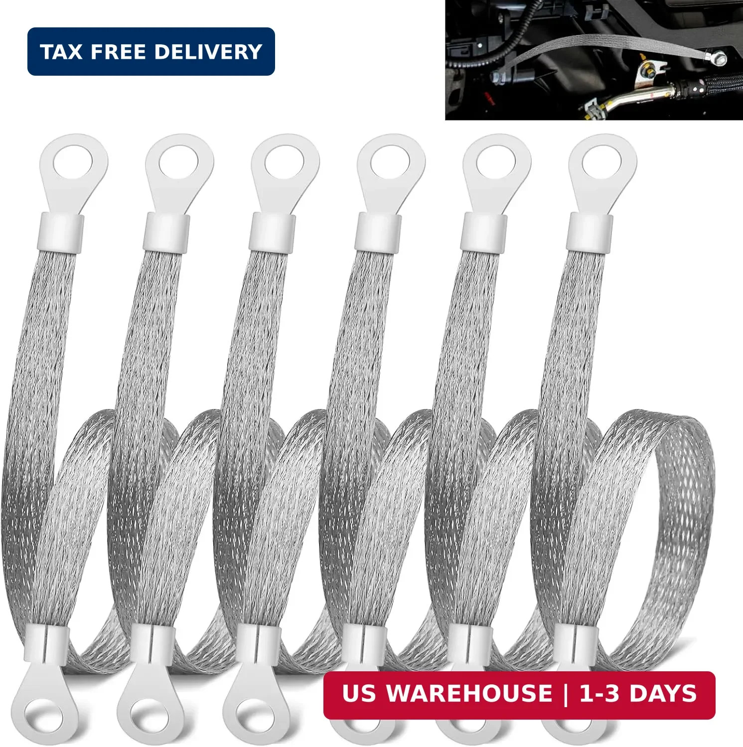 6 PCS Universal Automotive Braided Copper Ground Strap, 12 Inch Engine Ground St