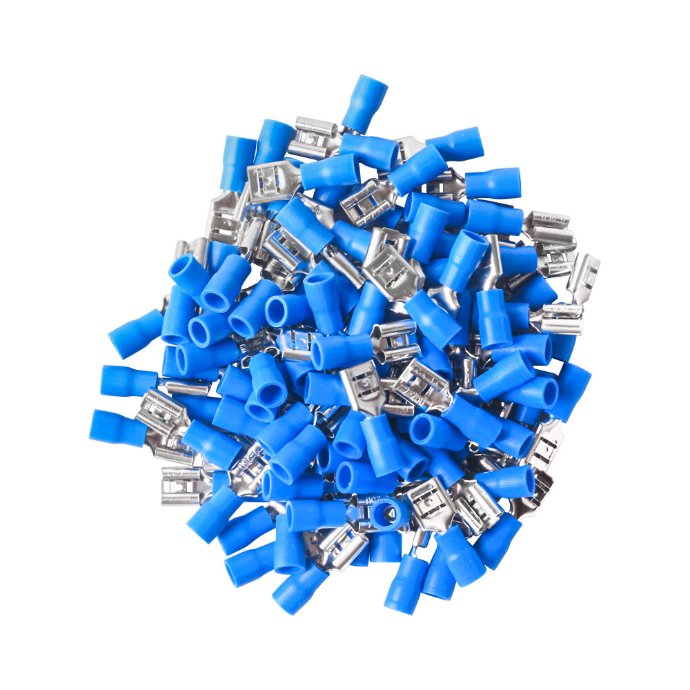 200Pcs FDD2-250 Female Insulated 6.3mm Crimp Terminal 16-14 AWG Blue Connectors