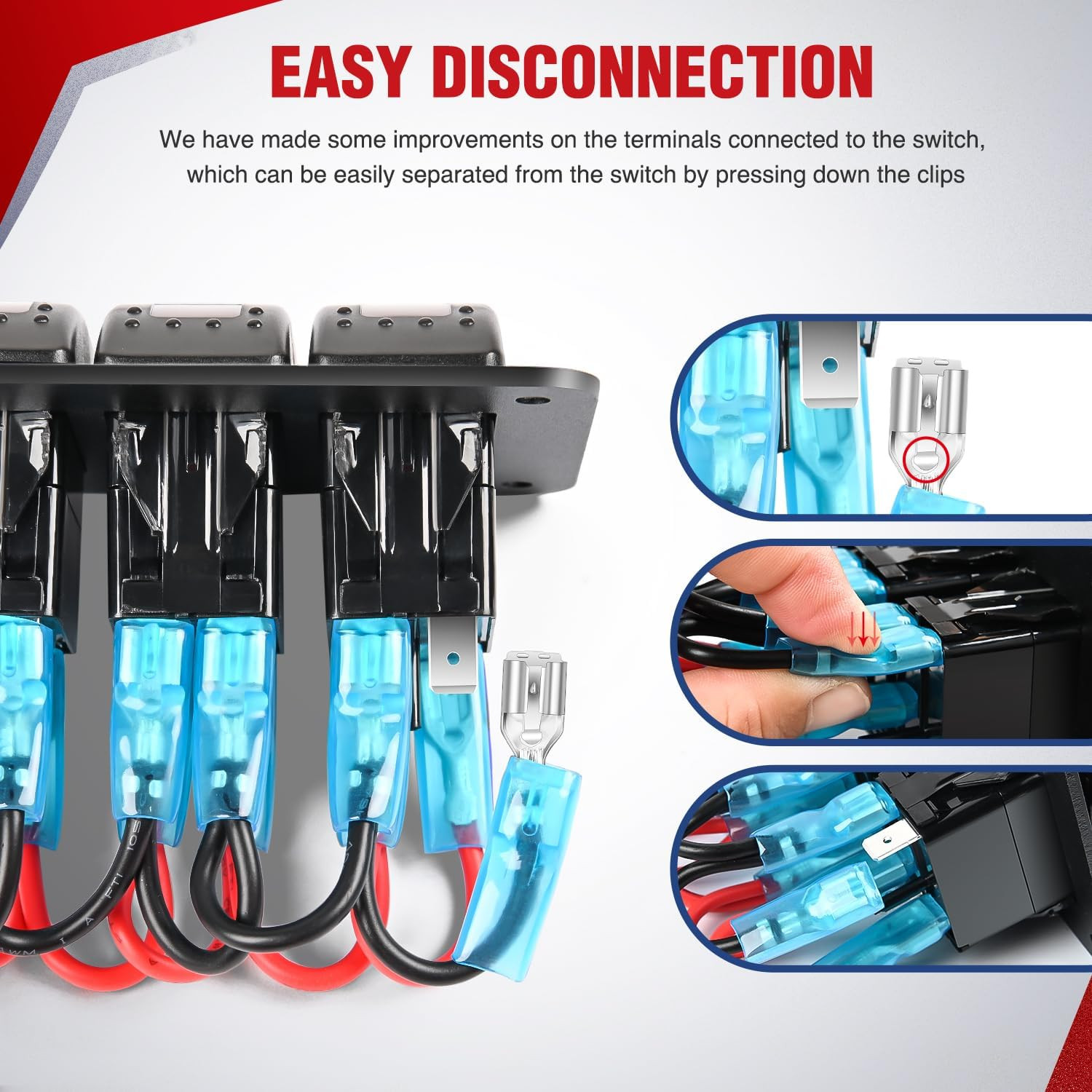 16AWG 14AWG 12AWG LED Light Bar Wiring Harness Kit – 8 Leads | 12V On/Off 4 Gang