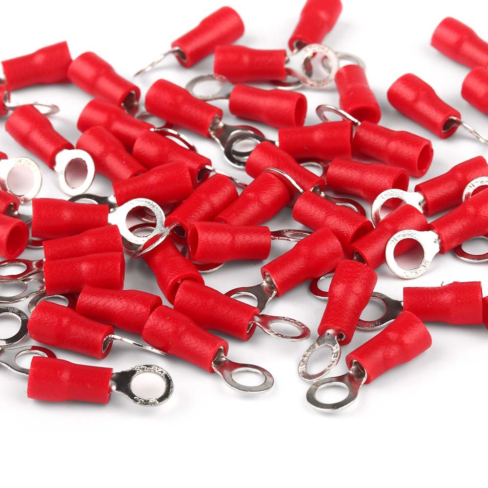 Red 22-16AWG #8 Cable Wire Crimp Connectors Ring Electrical Terminals 100PCS