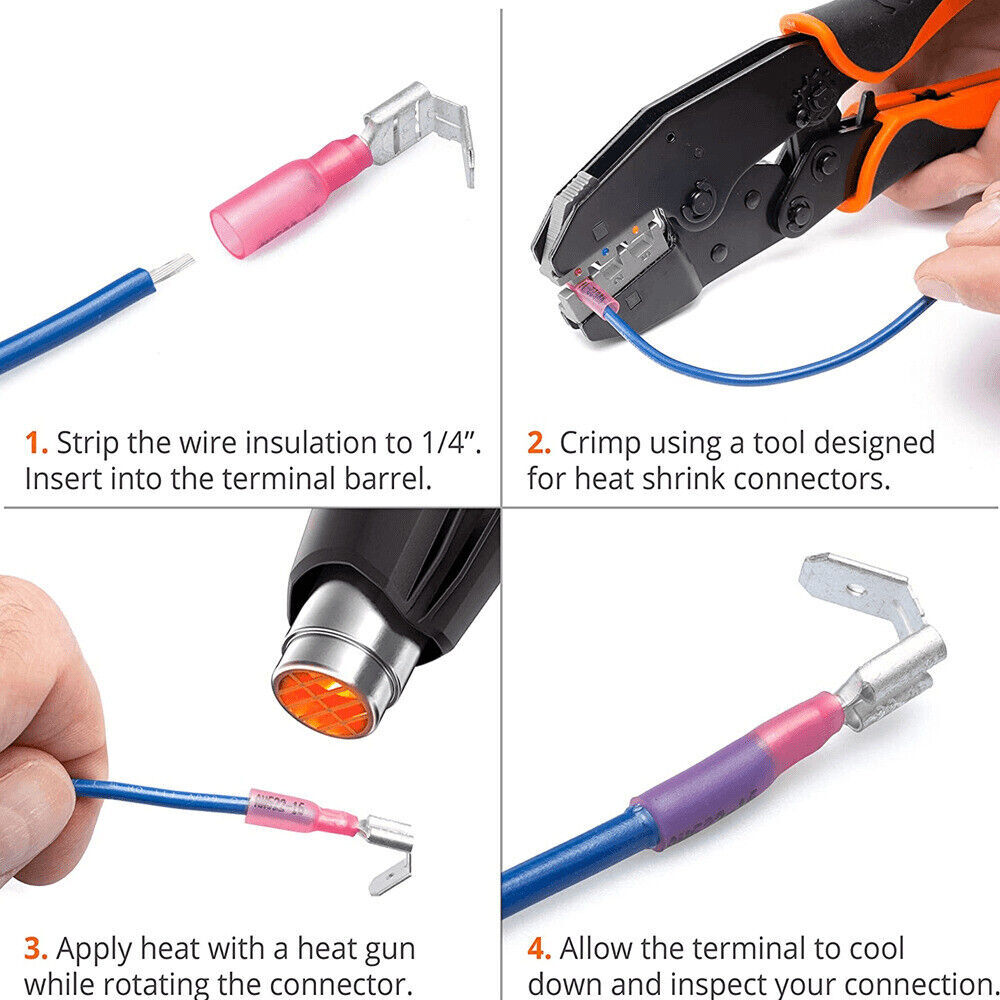 22-10AWG Piggyback Spade Wire Connectors Heat Shrink Quick Disconnect Terminal