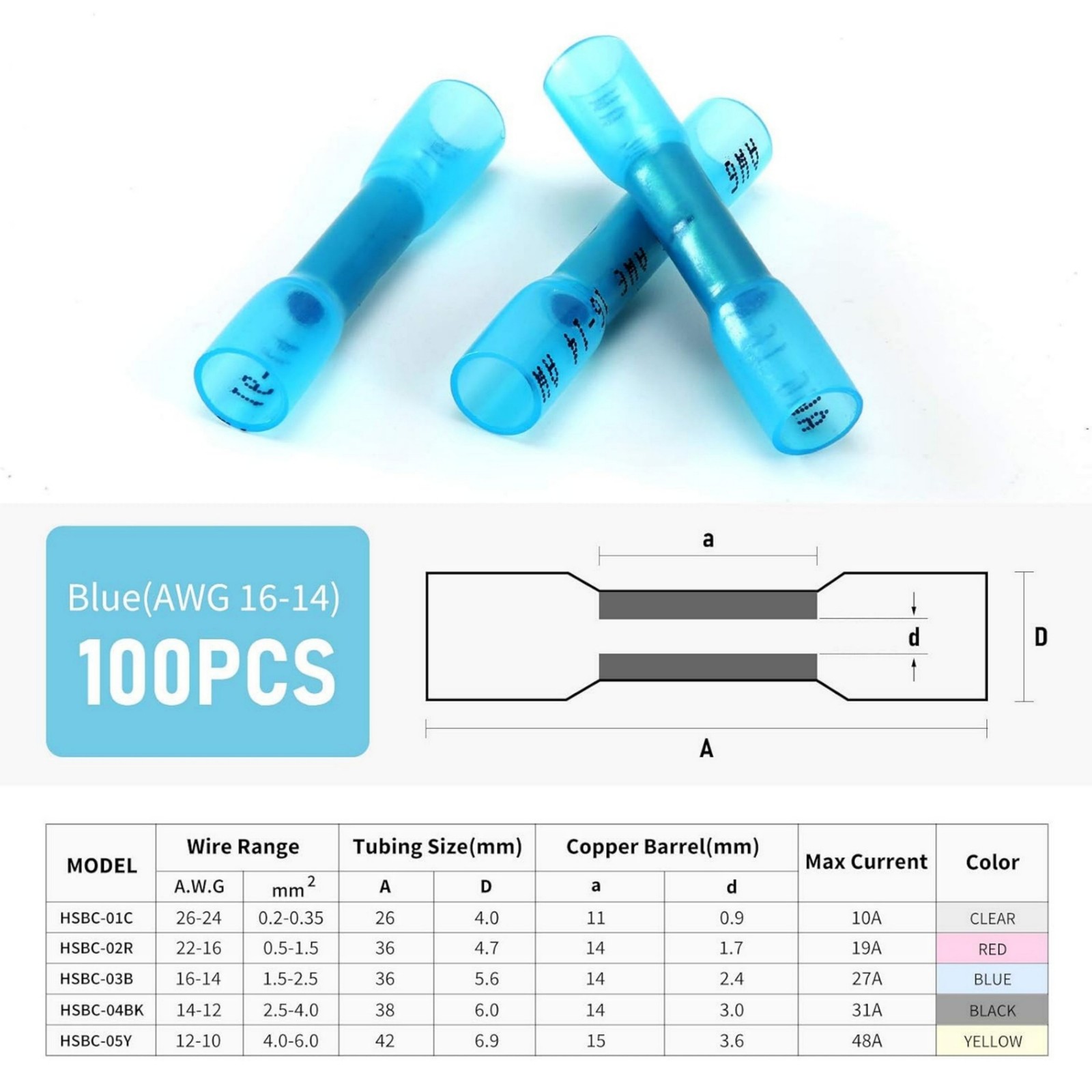 3:1 Heat Shrink Wire Connectors -60°F-260°F Temp Range 500PCS Tin-Plated Copper